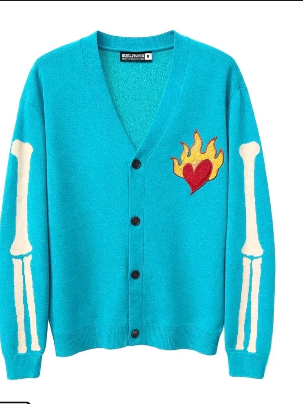 Men's Turquoise Heart Flame Cardigan Sweater